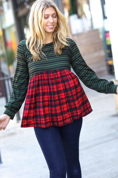 Holiday Plaid Babydoll Color Block Swing Top-Authentically Radd Women's Online Boutique in Endwell, New York