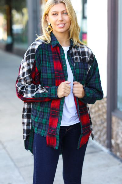 Holiday Plaid Cotton Color Block Cut-Edge Shacket-Authentically Radd Women's Online Boutique in Endwell, New York