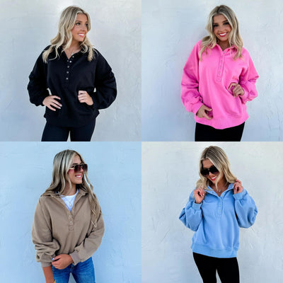 PREORDER: Laid Back Snap Button Pullover in Four Colors-Womens-Authentically Radd Women's Online Boutique in Endwell, New York