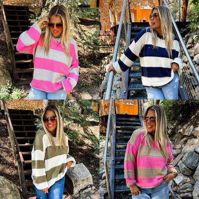 PREORDER: Kadie Stripe Knit Sweater in Four Colors-Womens-Authentically Radd Women's Online Boutique in Endwell, New York