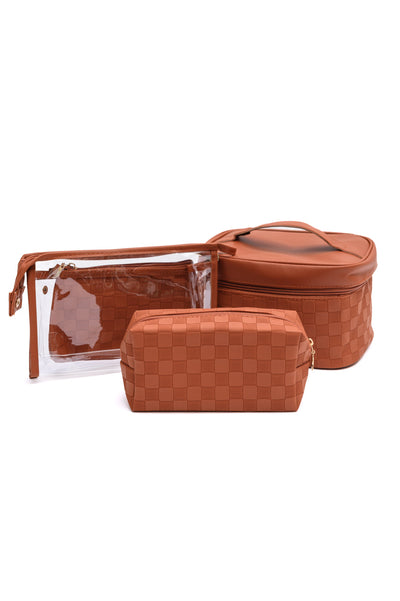 Subtly Checked Cosmetic Bags set of 4 in Brown-Accessories-Authentically Radd Women's Online Boutique in Endwell, New York