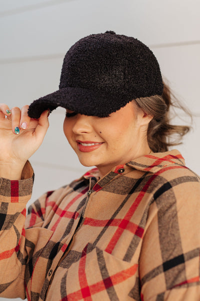 Lyla Sherpa Ball Cap in Black-Accessories-Authentically Radd Women's Online Boutique in Endwell, New York