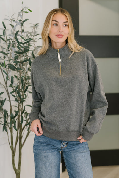 Sweater Weather Half Zip High Neck Pullover in Charcoal-Womens-Authentically Radd Women's Online Boutique in Endwell, New York