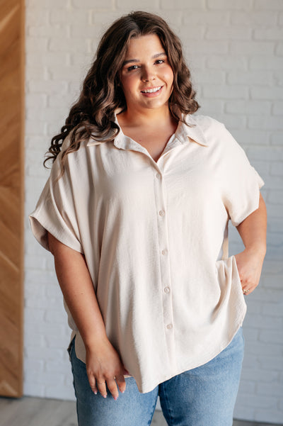 Sweet Simplicity Button Down Blouse in Oatmeal-Tops-Authentically Radd Women's Online Boutique in Endwell, New York