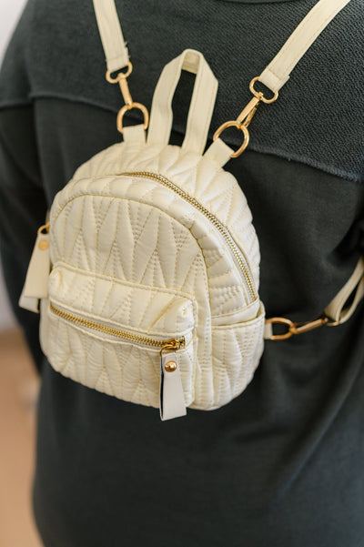 Take It With You Quilted Mini Backpack in Cream-Accessories-Authentically Radd Women's Online Boutique in Endwell, New York