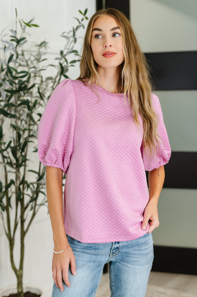 Textured Balloon Sleeve Blouse in Pink-Womens-Authentically Radd Women's Online Boutique in Endwell, New York