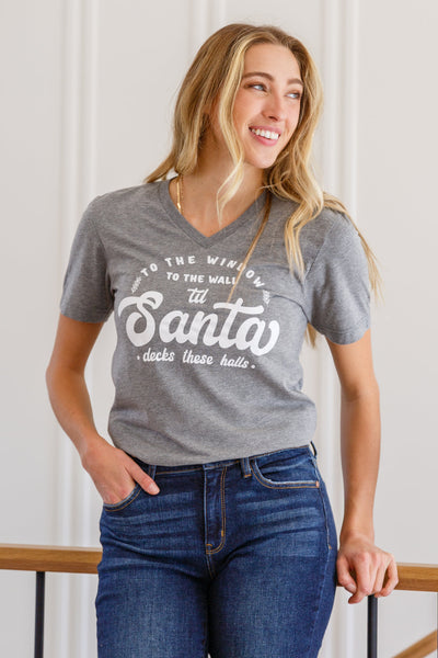 To The Window Graphic V Neck Tee In Gray-Womens-Authentically Radd Women's Online Boutique in Endwell, New York