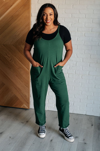 Totally Me Spaghetti Strap Jumpsuit in Dark Green-Jumpsuits & Rompers-Authentically Radd Women's Online Boutique in Endwell, New York