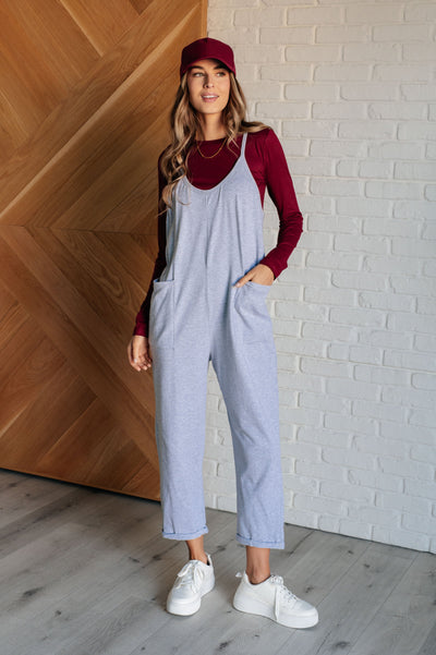 Totally Me Spaghetti Strap Jumpsuit in Heather Grey-Jumpsuits & Rompers-Authentically Radd Women's Online Boutique in Endwell, New York