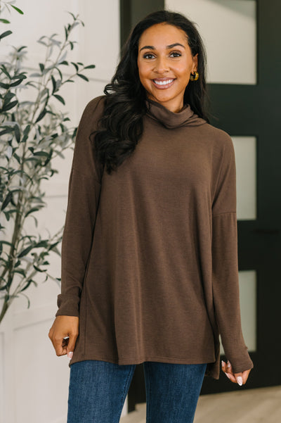 Travel Destination Cowl Neck Pullover in Chocolate-Womens-Authentically Radd Women's Online Boutique in Endwell, New York
