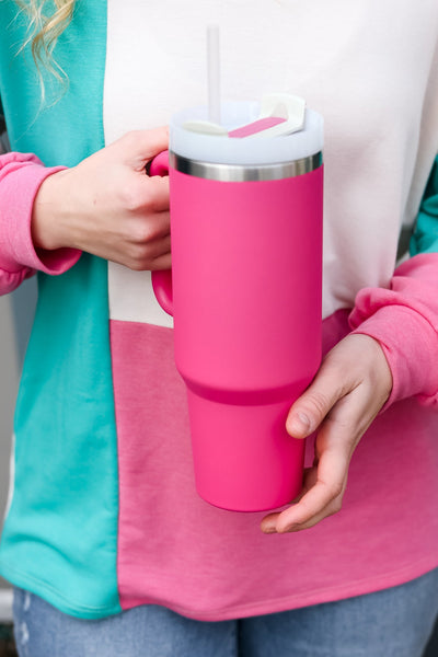 Hot Pink Insulated 38oz. Tumbler with Straw-Authentically Radd Women's Online Boutique in Endwell, New York