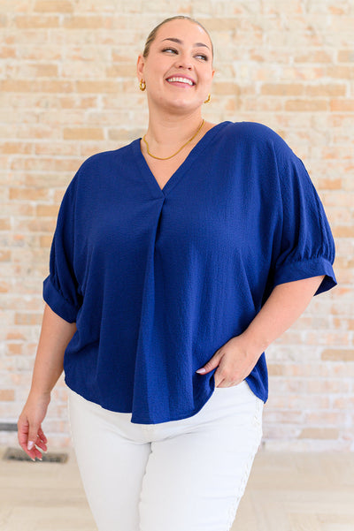 Up For Anything V-Neck Blouse in Navy-Tops-Authentically Radd Women's Online Boutique in Endwell, New York