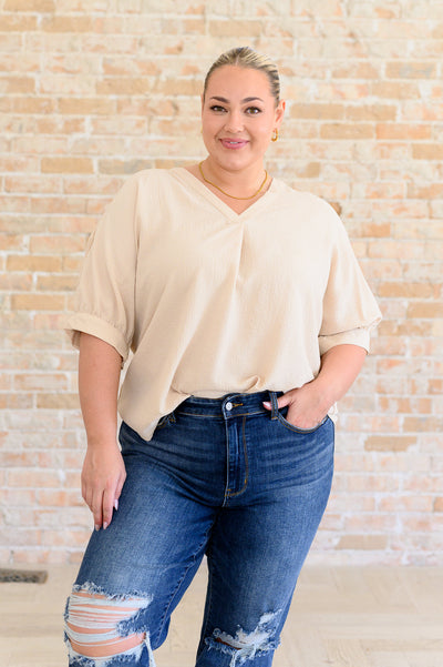 Up For Anything V-Neck Blouse in Taupe-Tops-Authentically Radd Women's Online Boutique in Endwell, New York