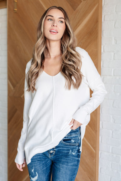 V-Neck Front Seam Sweater in Ivory-Tops-Authentically Radd Women's Online Boutique in Endwell, New York