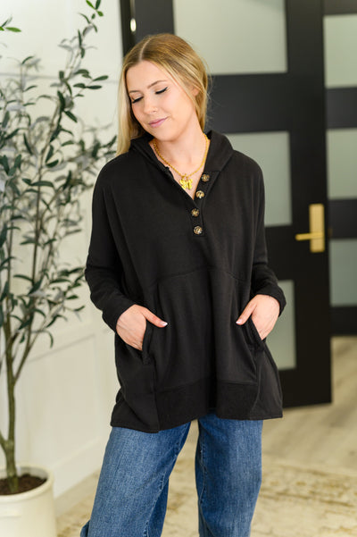 Warm Intentions Henley Pullover in Black-Womens-Authentically Radd Women's Online Boutique in Endwell, New York