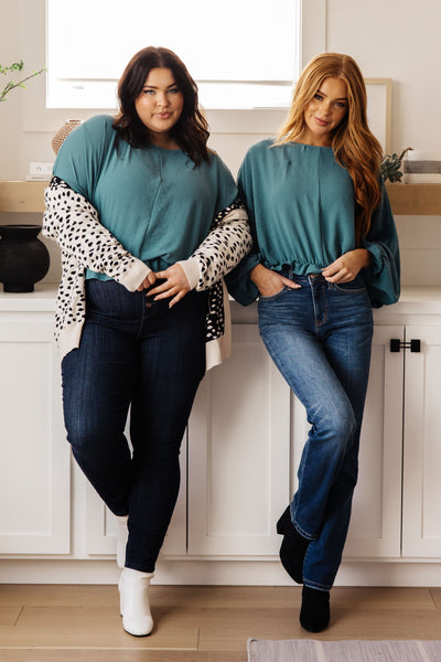 Winging It Ruffle Detail Top in Teal-Tops-Authentically Radd Women's Online Boutique in Endwell, New York