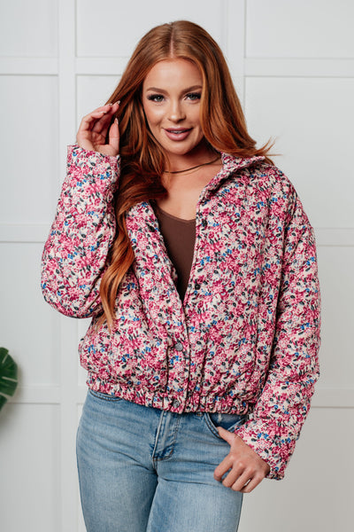 Wish Me Well Floral Printed Puffer Jacket in Cream Multi-Layers-Authentically Radd Women's Online Boutique in Endwell, New York