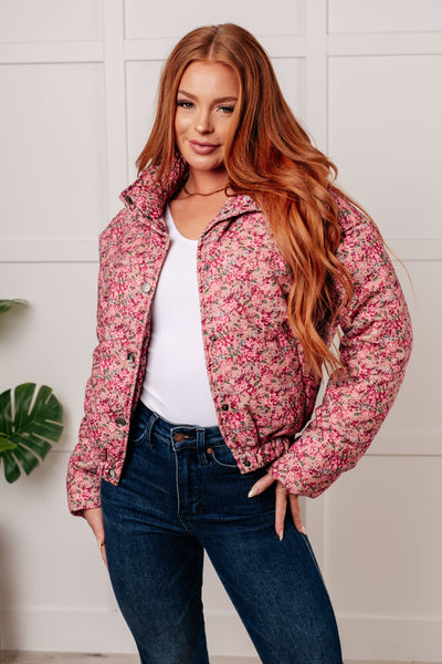 Wish Me Well Floral Printed Puffer Jacket in Rose Multi-Layers-Authentically Radd Women's Online Boutique in Endwell, New York