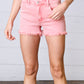 Ash Pink Denim Button Enclosure Frayed Hem Shorts-Authentically Radd Women's Online Boutique in Endwell, New York