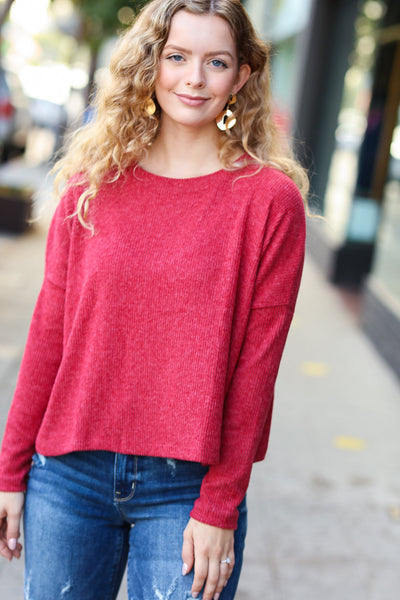 Stay Awhile Red Ribbed Dolman Cropped Sweater-Authentically Radd Women's Online Boutique in Endwell, New York