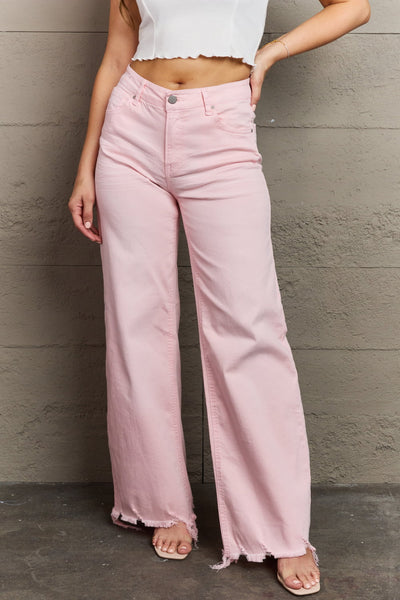 RISEN Raelene Full High Waist Wide Leg Jeans in Light Pink-Authentically Radd Women's Online Boutique in Endwell, New York