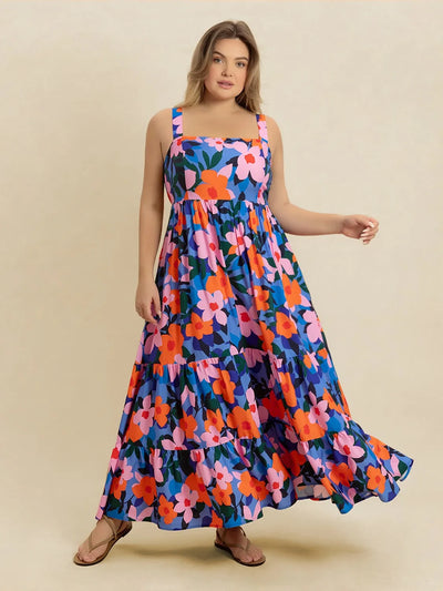 Plus Size Printed Square Neck Cami Dress-Authentically Radd Women's Online Boutique in Endwell, New York