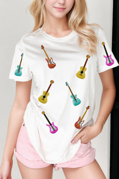 Guitar Crew Neck Short Sleeve T-Shirt-Authentically Radd Women's Online Boutique in Endwell, New York