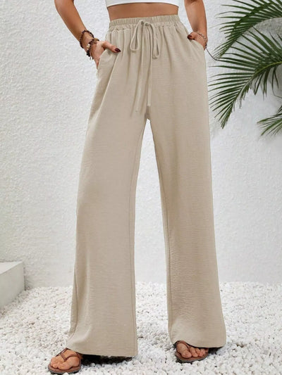 “Lounge & Luxe” Wide Leg Drawstring Pants-Authentically Radd Women's Online Boutique in Endwell, New York