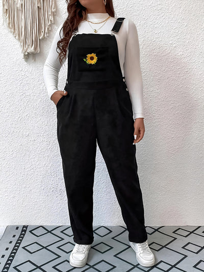 Sunshine Bloom Embroidered Sunflower Overalls-Authentically Radd Women's Online Boutique in Endwell, New York