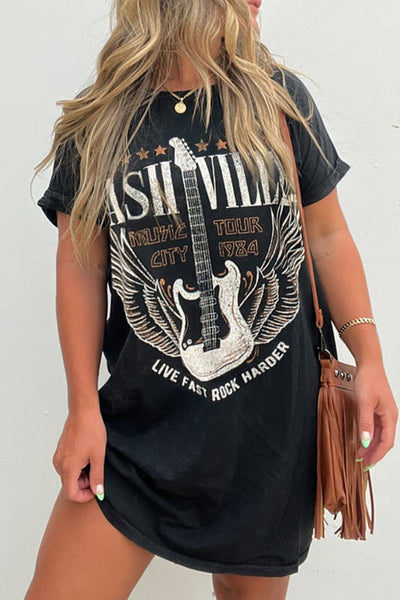 Graphic Round Neck Short Sleeve Tee Dress-Authentically Radd Women's Online Boutique in Endwell, New York