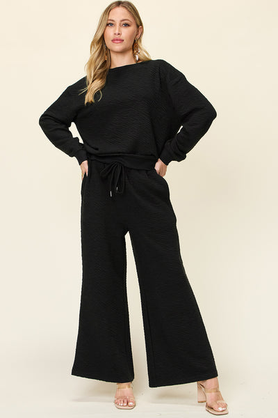 Double Take Textured Long Sleeve Top and Pants Set-Authentically Radd Women's Online Boutique in Endwell, New York