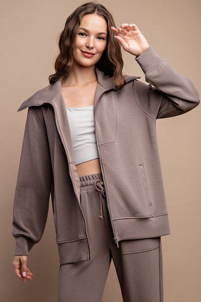 Modal Poly Full Zip Jacket in Mocha-Womens-Authentically Radd Women's Online Boutique in Endwell, New York