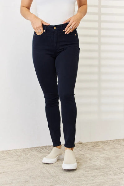 Judy Blue Garment Dyed Tummy Control Skinny Jeans in navy-Authentically Radd Women's Online Boutique in Endwell, New York