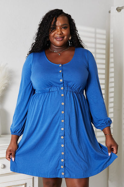 Double Take Scoop Neck Empire Waist Long Sleeve Magic Dress-Authentically Radd Women's Online Boutique in Endwell, New York