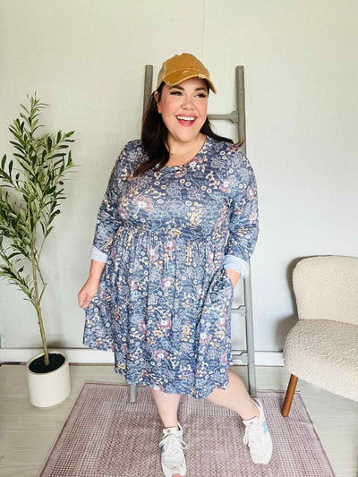 Midnight Meadows Charcoal Swing Dress-Authentically Radd Women's Online Boutique in Endwell, New York