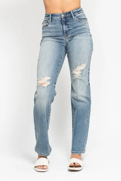 Judy Blue Distressed Straight Leg Jeans – Easygoing, Edgy Style-Authentically Radd Women's Online Boutique in Endwell, New York