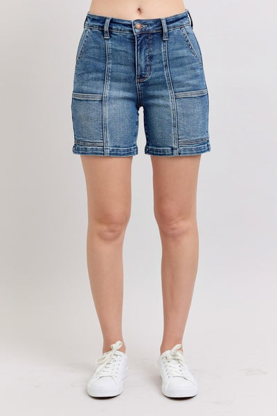 Judy Blue High Rise Contrast Stitch Shorts-Authentically Radd Women's Online Boutique in Endwell, New York