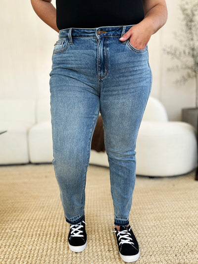 Judy Blue Mid Rise Rigid Magic Release Hem Jeans-Authentically Radd Women's Online Boutique in Endwell, New York