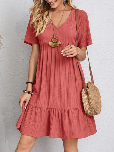 Full Size V-Neck Short Sleeve Dress-Authentically Radd Women's Online Boutique in Endwell, New York