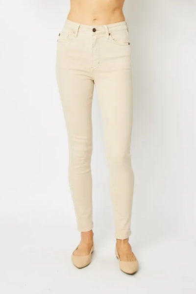 Judy Blue Garment Dyed Tummy Control Skinny Jeans in bone-Authentically Radd Women's Online Boutique in Endwell, New York