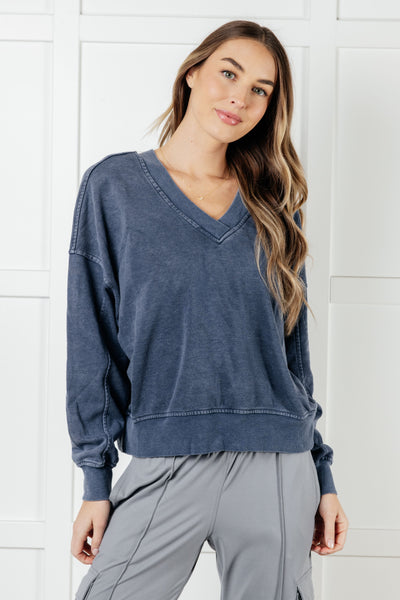 Rep Ready Mineral Wash French Terry Pullover in Blue-Athleisure-Authentically Radd Women's Online Boutique in Endwell, New York