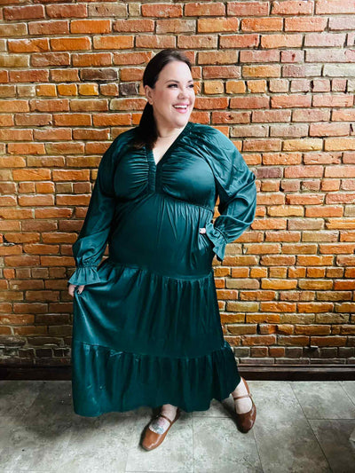 Goddess Grove Green Satin Maxi Dress-Authentically Radd Women's Online Boutique in Endwell, New York