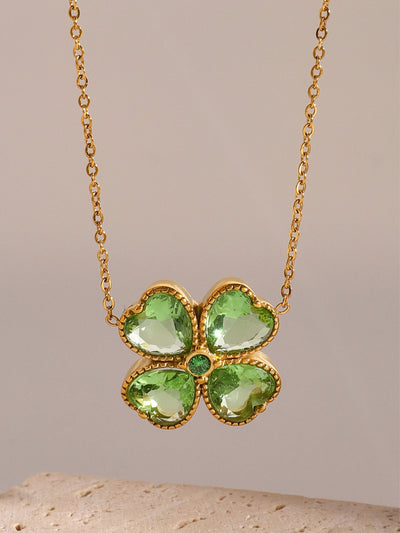 Stainless Steel Zircon Lucky Clover Pendant Necklace-Authentically Radd Women's Online Boutique in Endwell, New York