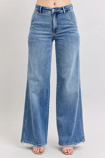 Judy Blue Wide Leg Raw Hem Jeans – Laid Back Luxe Denim-Authentically Radd Women's Online Boutique in Endwell, New York