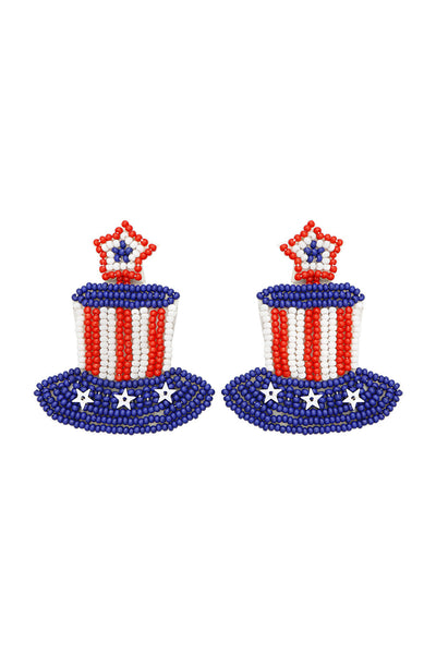 American Red/White/Blue Top Hat Beaded Earrings-07-01-25 Summer Sale-Authentically Radd Women's Online Boutique in Endwell, New York