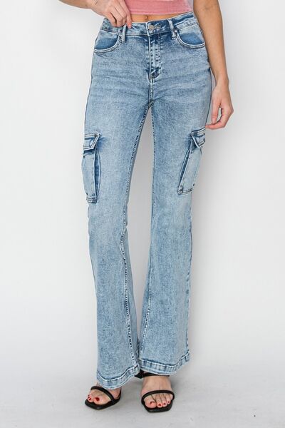 RISEN High Rise Cargo Flare Jeans-Authentically Radd Women's Online Boutique in Endwell, New York