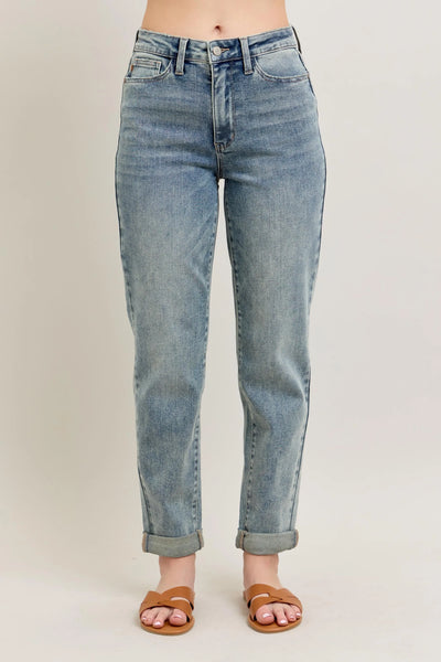 Judy Blue Full Size Hw Vintage Wash Double Roll Cuff Bf Jeans Plus Size-Authentically Radd Women's Online Boutique in Endwell, New York