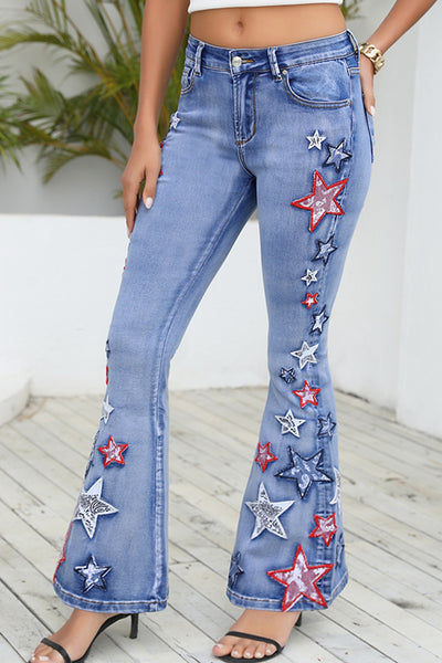 Full Size Star Applique Wide Leg Jeans-Authentically Radd Women's Online Boutique in Endwell, New York