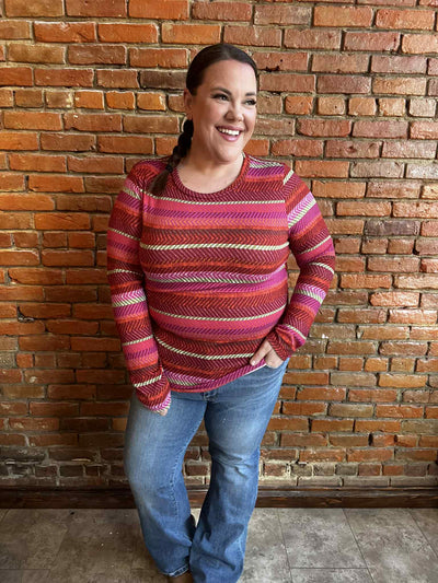 Keep Me Guessing Herringbone Long Sleeve In Magenta-Authentically Radd Women's Online Boutique in Endwell, New York