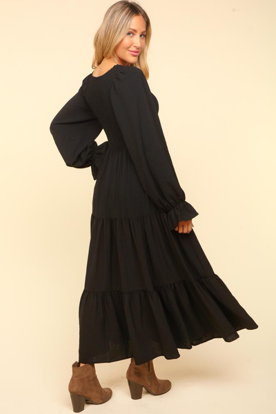 Smocking Maxi Woven Dress with Side Pockets in Black-Womens-Authentically Radd Women's Online Boutique in Endwell, New York